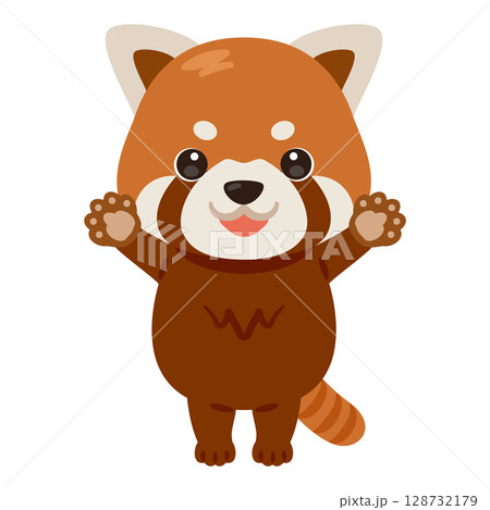 立って万歳するレッサーパンダのキャラクター 128732179