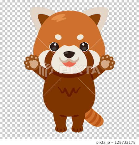 立って万歳するレッサーパンダのキャラクター 128732179