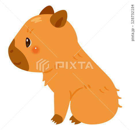お座りしたカピバラの横向きイラスト お座りしたカピバラの横向きイラスト 128732184