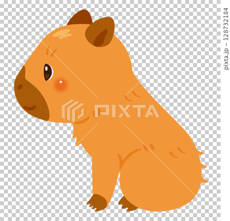 お座りしたカピバラの横向きイラスト お座りしたカピバラの横向きイラスト 128732184