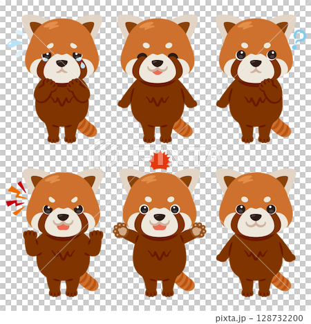 Red panda character illustration facial expression set 128732200