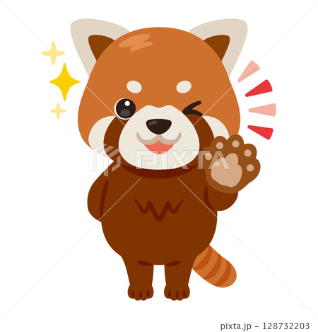 グッドサインを出すレッサーパンダのキャラクターイラスト 128732203