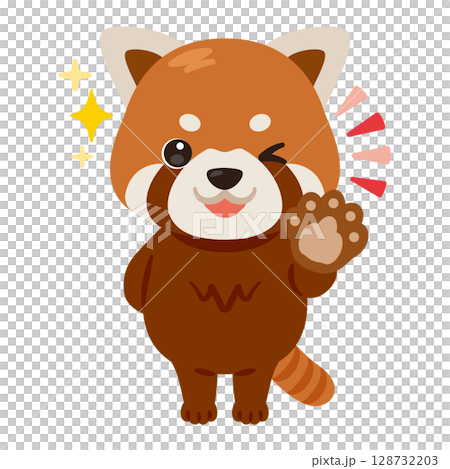 グッドサインを出すレッサーパンダのキャラクターイラスト 128732203
