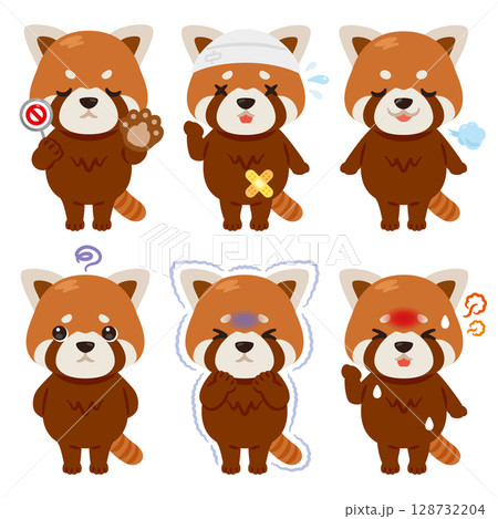 様々な状態のレッサーパンダのキャラクターイラストセット 128732204
