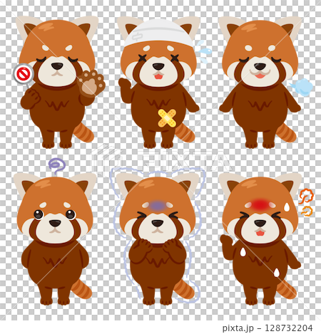 様々な状態のレッサーパンダのキャラクターイラストセット 128732204