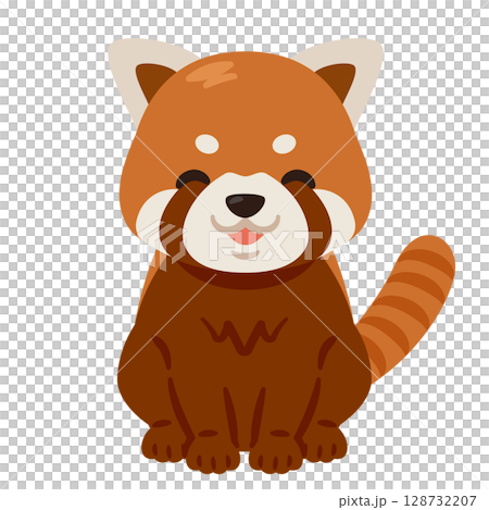 お座りした笑顔のレッサーパンダのイラスト 128732207