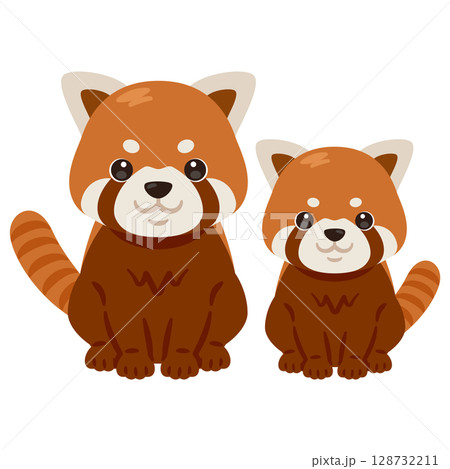 お座りしたレッサーパンダの親子イラスト 128732211