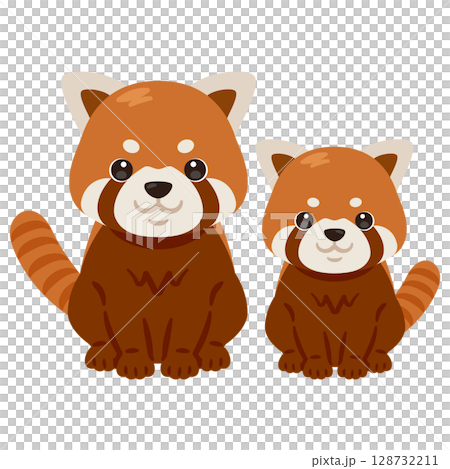 お座りしたレッサーパンダの親子イラスト 128732211