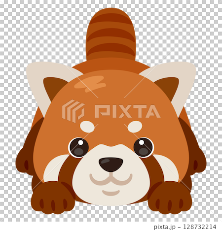 うつ伏せになったレッサーパンダのイラスト 128732214