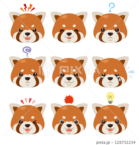 レッサーパンダのイラストセット　顔表情のみ 128732234