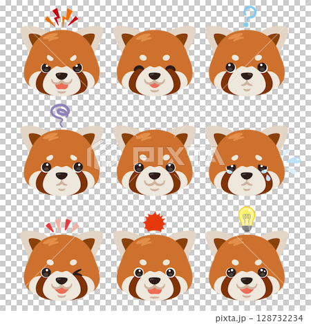 レッサーパンダのイラストセット　顔表情のみ 128732234