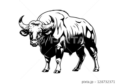 Powerful vector illustration of a standing gaur, showcasing its majestic and robust form. Wildlife Animals. 128732371