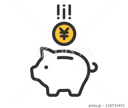 ブタの貯金箱と日本円のアイコン | ベクター素材 128732451