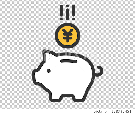 ブタの貯金箱と日本円のアイコン | ベクター素材 128732451