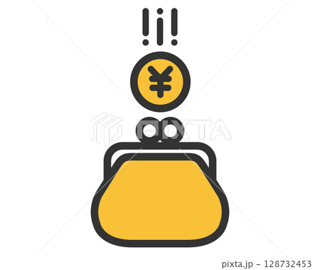 日本円硬貨とがま口財布アイコン｜貯蓄・マネー管理用ベクター素材 128732453