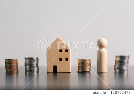 Business home concept involves strategic financial management money coin save bank real estate economic loan investment development growth encourage accountancy buy income stack investment economy 128732472