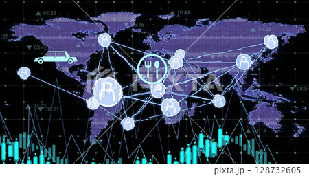 Image of world map over data processing 128732605