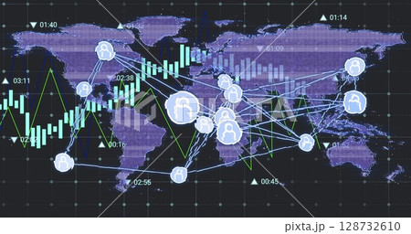 Image of world map over data processing Image of world map over data processing 128732610