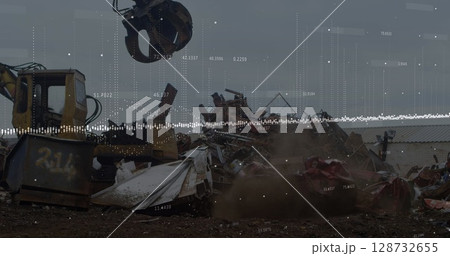 Image of financial data processing over junkyard Image of financial data processing over junkyard 128732655