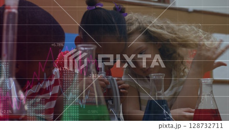 Image of financial data processing over diverse group of pupils 128732711