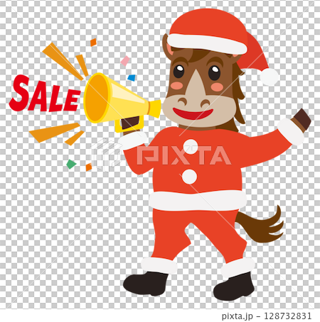 拿著擴音器準備聖誕節促銷的可愛馬匹插圖 128732831