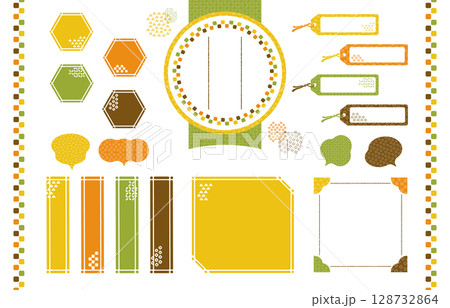 秋の和風フレームとラベルセット（伝統模様・パターン素材） 128732864