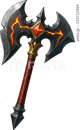 ファンタジーな火属性の斧のイラスト 128732884