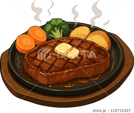 アツアツのステーキのイラスト 128732887