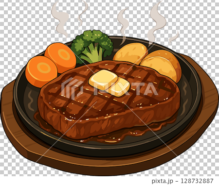 アツアツのステーキのイラスト 128732887