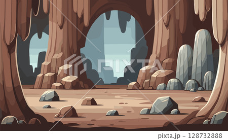 ダンジョンの洞窟の風景のイラスト 128732888