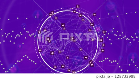 Image of network of connections over dna strand on image Image of network of connections over dna strand on image 128732989