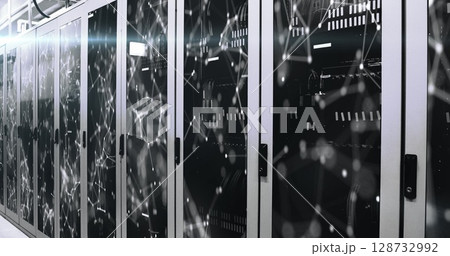 Image of green shapes moving over servers Image of green shapes moving over servers 128732992