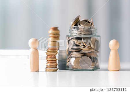 Business save money coin growth concept involves strategic financial management investment loan bank real estate economic development encourage buy income stack investment economy return accountancy 128733111