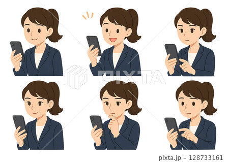 スマホを操作する女性のイラスト 128733161