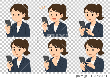 スマホを操作する女性のイラスト 128733161