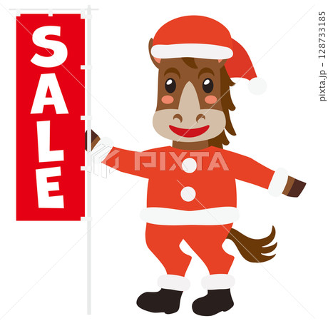 セールの幟を持った馬のサンタクロース セールの幟を持った馬のサンタクロース 128733185