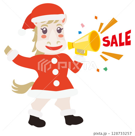セールの呼び込みをするサンタコスチュームの馬 128733257