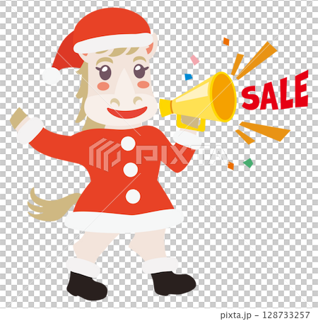 セールの呼び込みをするサンタコスチュームの馬 128733257