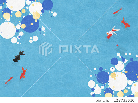 和紙の風合い　大小さまざまな円　泳ぐ金魚 128733610