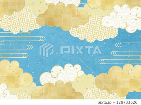 和紙の風合い-赤色-日本-正月-金箔-雲-紙吹雪 128733620