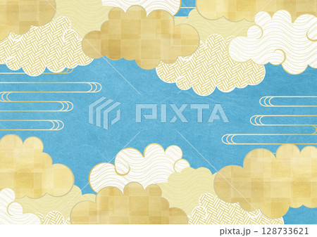 和紙の風合い-赤色-日本-正月-金箔-雲 128733621