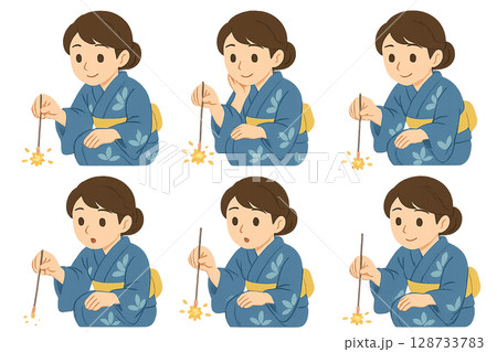 線香花火をする女性のイラスト 128733783
