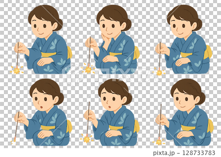 線香花火をする女性のイラスト 128733783