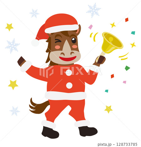 クリスマスセールでハンドベルを持ったかわいい馬のイラスト クリスマスセールでハンドベルを持ったかわいい馬のイラスト 128733785