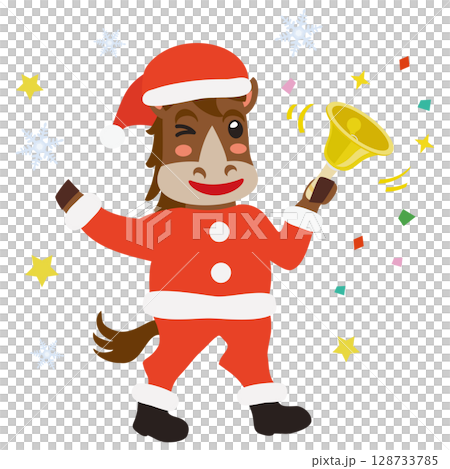 一匹可愛的馬拿著手鈴準備聖誕節促銷的插圖 一匹可愛的馬拿著手鈴準備聖誕節促銷的插圖 128733785