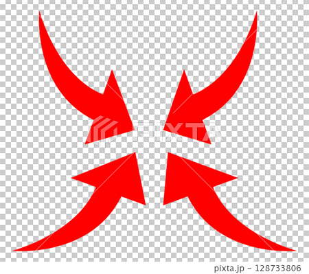 Illustration of red arrows converging on one point Illustration of red arrows converging on one point 128733806