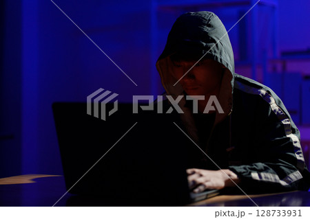 Hacker launching cyberattack targeting data systems and exposing cybersecurity vulnerabilities 128733931