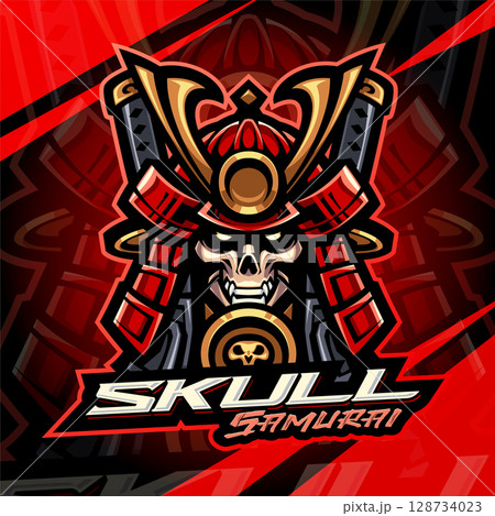 Skull samurai esport mascot logo design 128734023