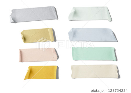 Set pieces of adhesive masking tape paper isolated on a white background. Office supplies 128734224