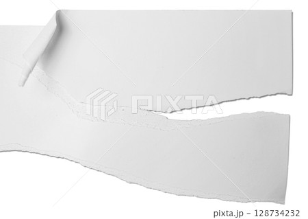 Gap of a ripped white paper on a white background. Copy space 128734232